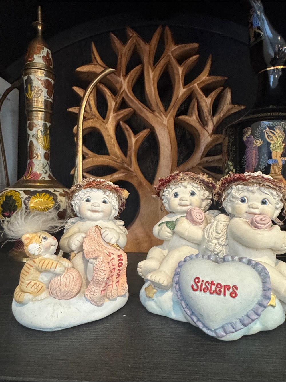 Vintage Y2K Angel Figurine Lot Sisters Home Sweet Home Decor